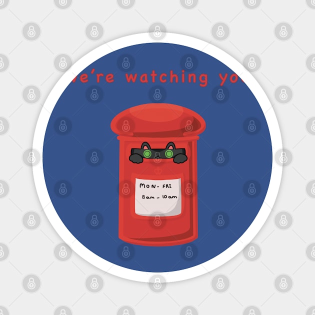 We’re watching you, cute cat hidden in British red postbox Magnet by Catphonesoup